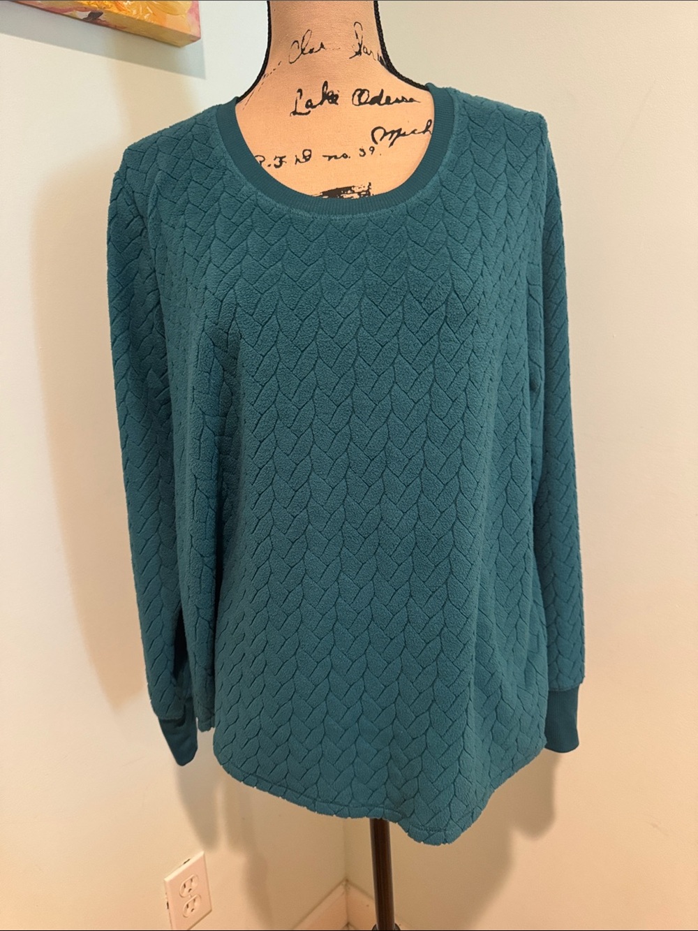 Jaclyn New York size Large Women's Teal Textured Long-Sleeve Top